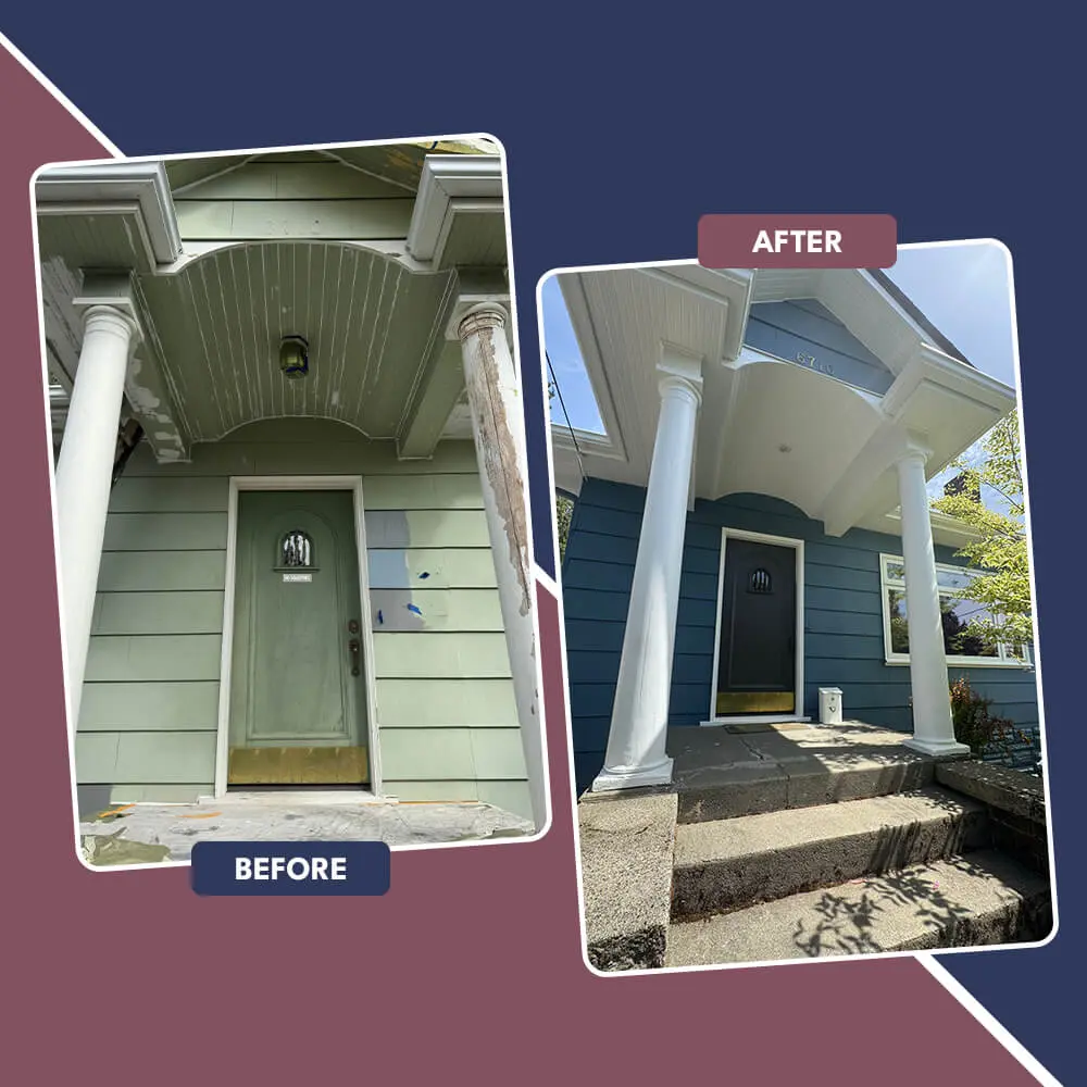before and after photo of an exterior home in Seattle, WA