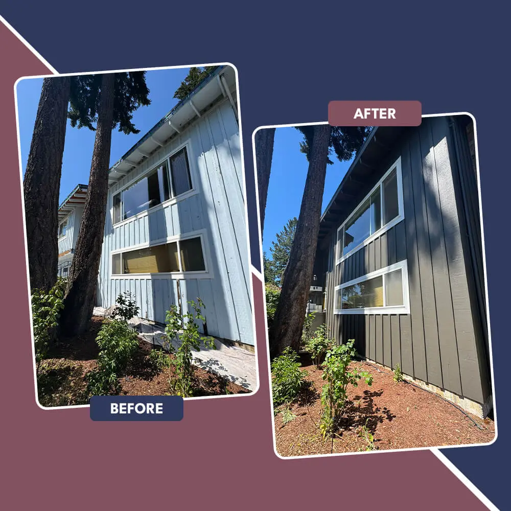 before and after photo of an exterior home in Seattle, WA