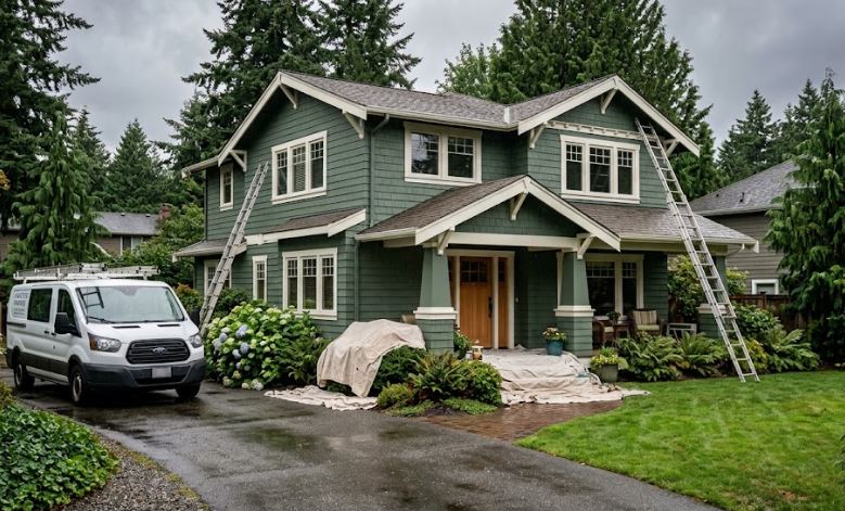 painting a dark green house
